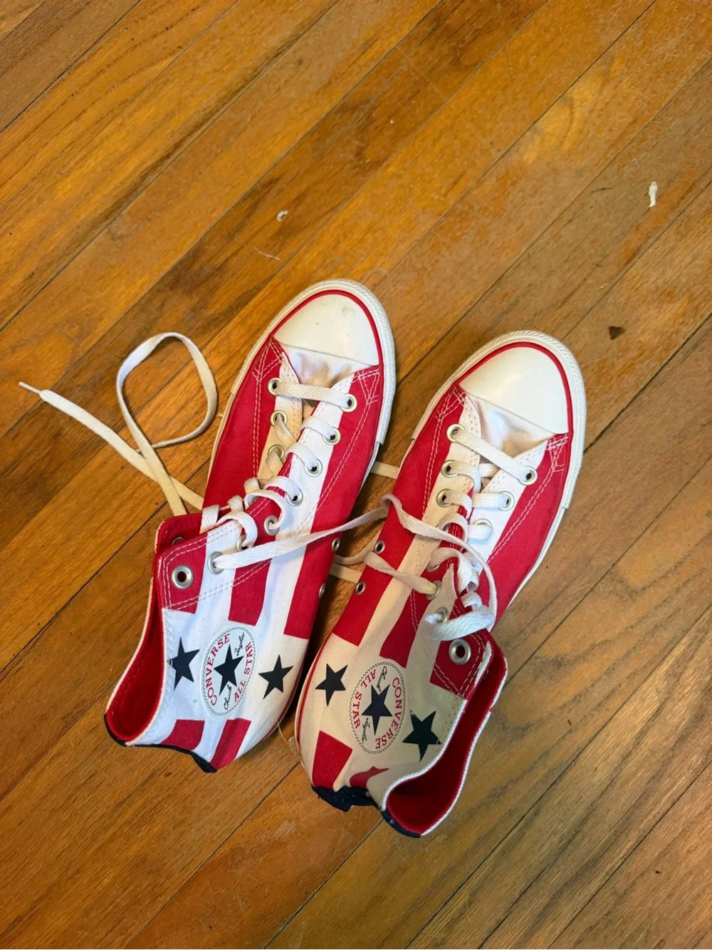 Converse High Top Sneakers Red White with Black Stars